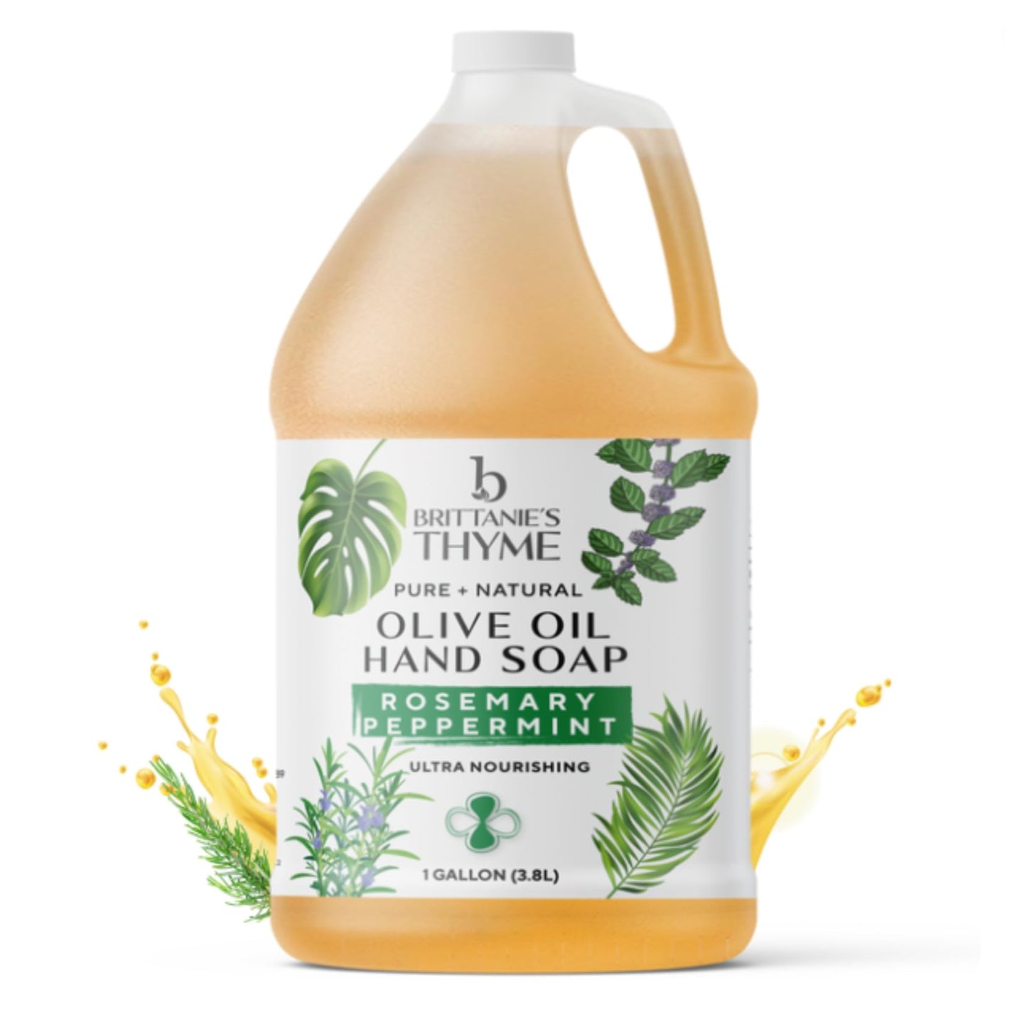 Brittanies Pure Organic Castile Rosemary Peppermint Liquid Olive Soap Refill 1 Gallon | Made with Natural Luxurious Oils Vegan & Gluten Free Non-GMO For Face Body Dishes Pets & Laundry