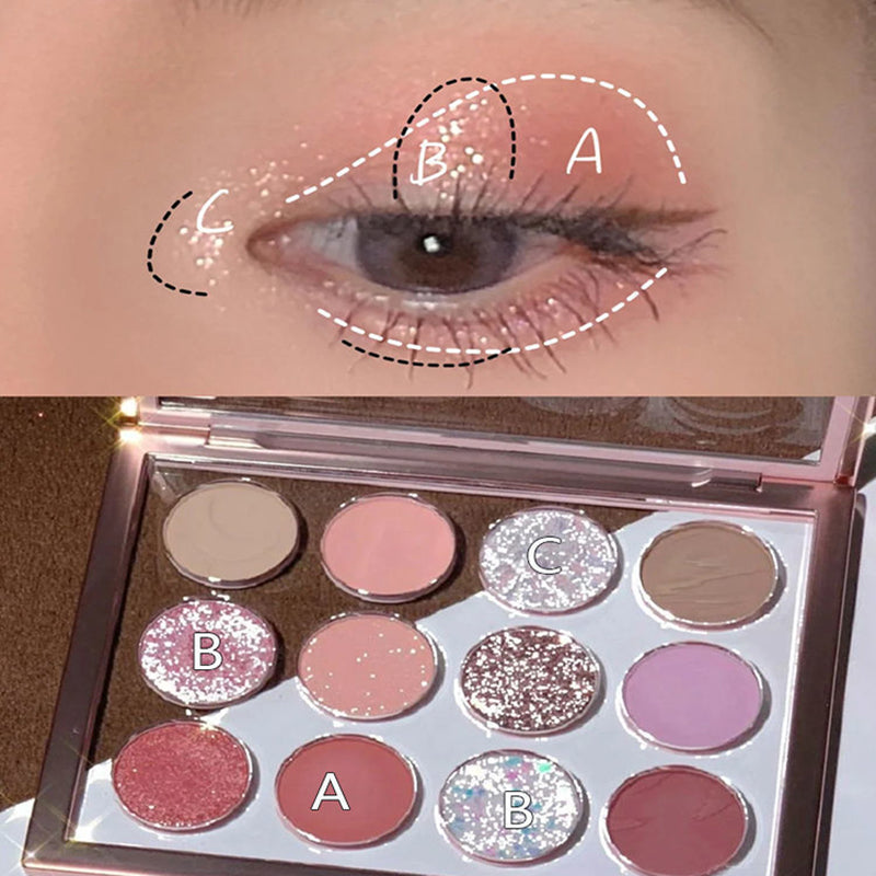 12-Color Transparent Eyeshadow Palette with Shimmer & Matte