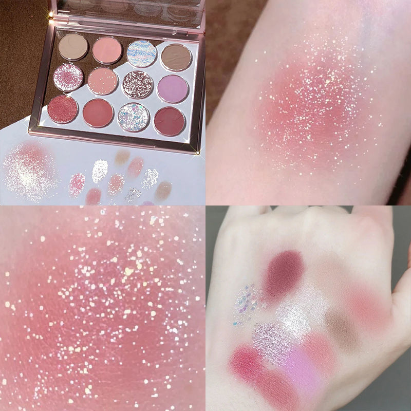 12-Color Transparent Eyeshadow Palette with Shimmer & Matte