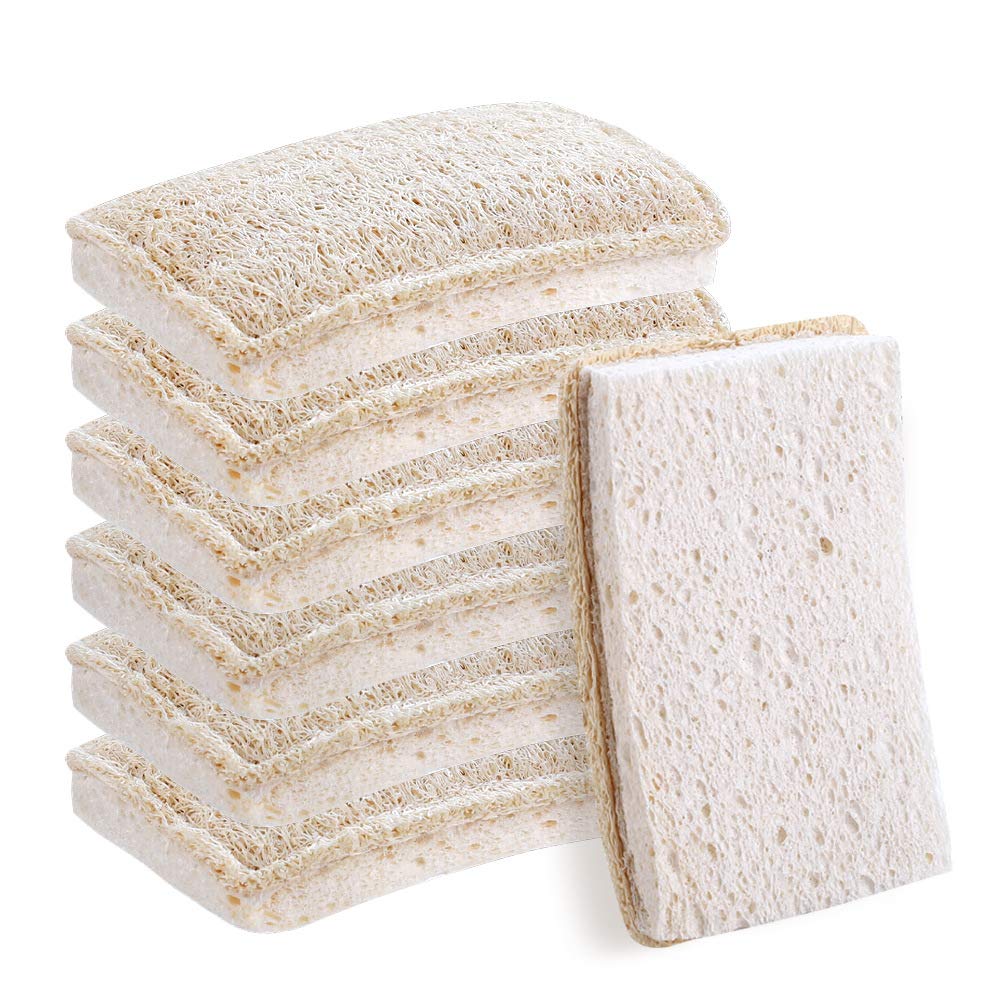 Wangda.G Upgrade Natural Loofah Kitchen Sponges 6 Pack eco Friendly sponges for Dishes Reusable Kitchen sponges and scrubbersluffa sponges Dish sponges for Washing Dishes dishwashing sponges