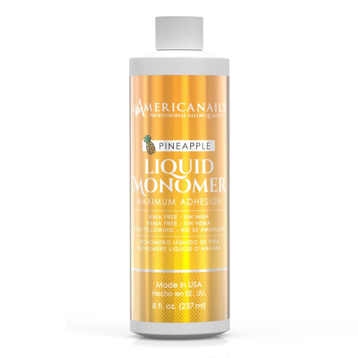 Americanails Nail Monomer Liquid - Maximum Adhesion Acrylic Liquid Monomer for Perfect Nail Enhancement - Liquid Acrylic Nail Monomer for Acrylic Powder - Pineapple Scented Liquid Monomer 8oz
